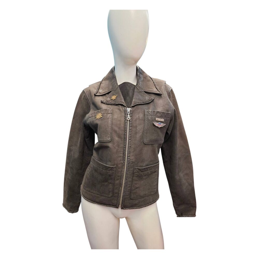 Harley-Davidson Charcoal Black Leather Moto Jacket Womens size Small - Picture 4 of 15